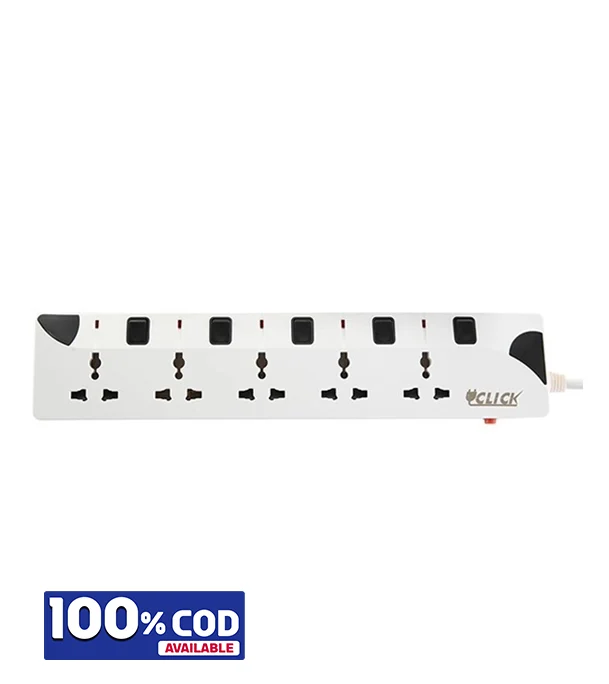 Click Safe Extension Socket 5 SKT, 3 Pin, 5 Yard